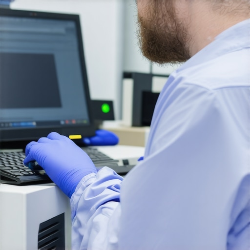 Technician working on data recovery hardware in a professional lab setting