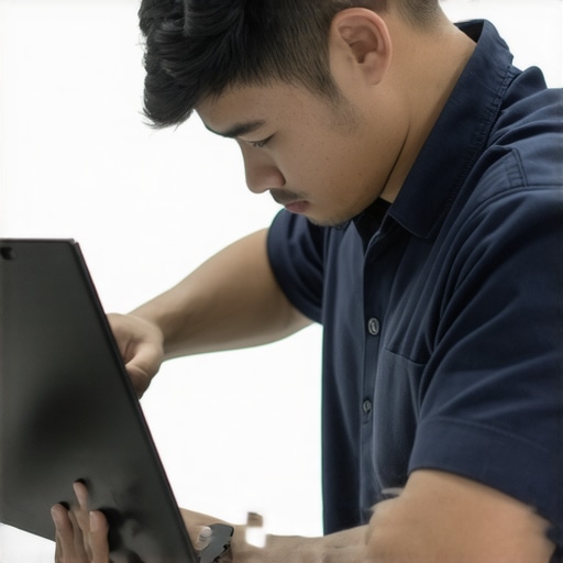 Tech installing a new laptop screen with focus and precision.