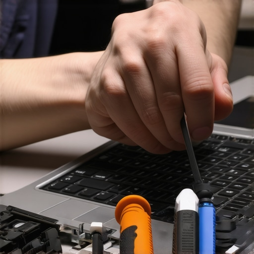 Person carefully replacing a laptop screen with precision tools