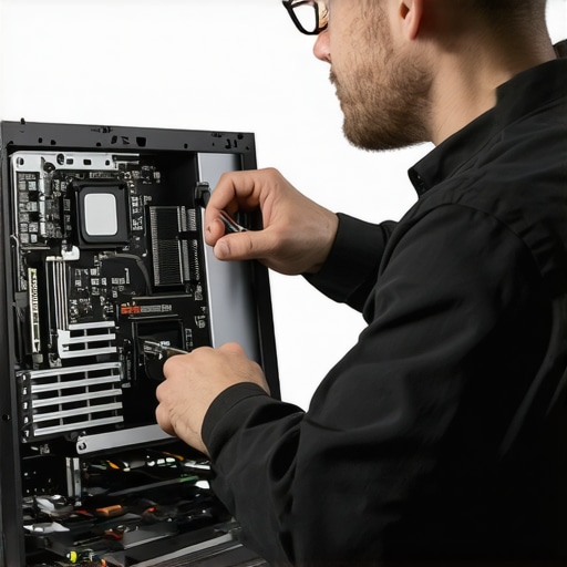 Technician cleaning inside a desktop computer to prevent overheating and hardware failure.