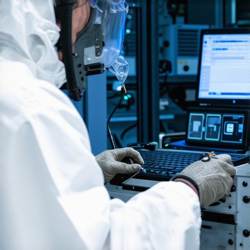 Technician performing chip-off extraction in a cleanroom for advanced data recovery.
