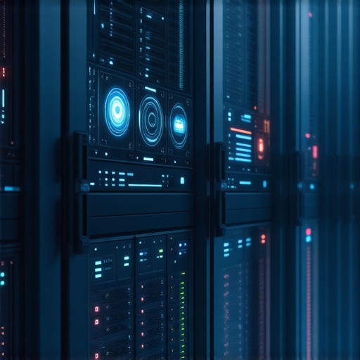 High-tech data center showcasing AI and predictive analytics interfaces