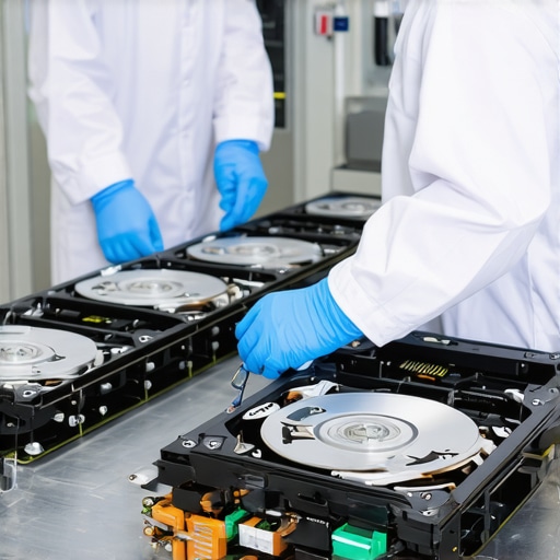 Technicians performing data recovery in a specialized clean room environment