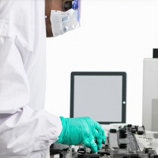 Technician performing data recovery in a cleanroom environment