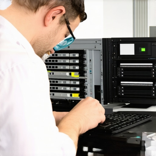 Technician performing data recovery on multiple drives in a professional lab