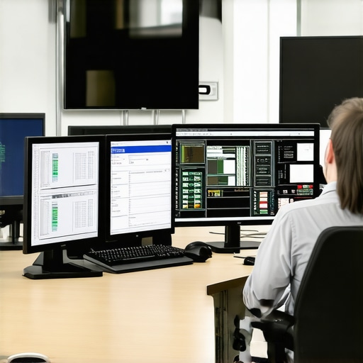 IT professionals monitoring cybersecurity dashboards in an office