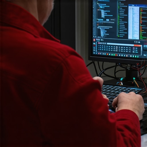 Technician working on a computer for data recovery.