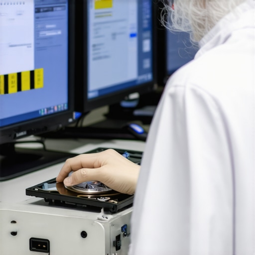 Technician cloning a hard drive in a professional data recovery environment