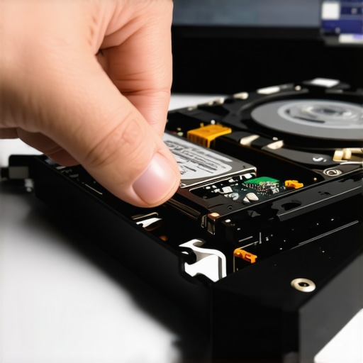 Technician connecting hard drive to computer for data recovery