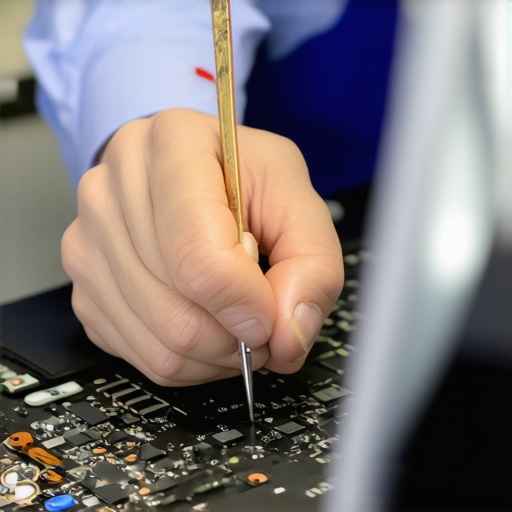 Professional Laptop Repair Tools in Action Technician repairing a laptop with specialized tools and diagnostic software