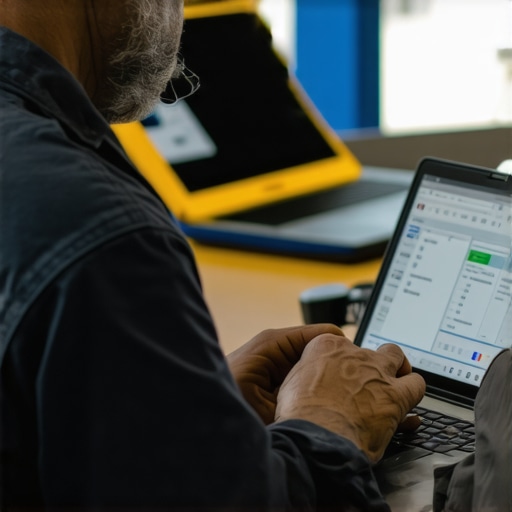 Technician monitoring a laptop's health with professional diagnostic tools.