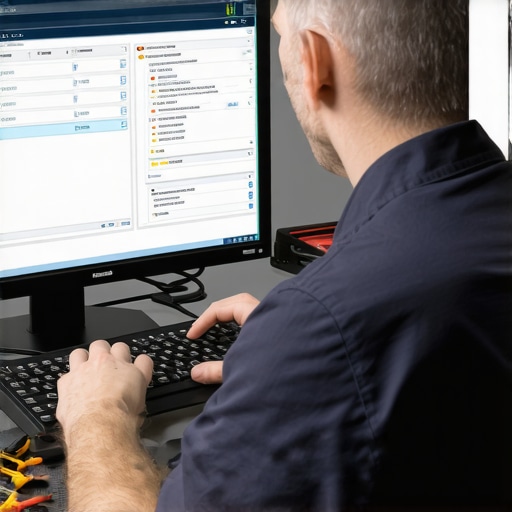 A technician analyzing a laptop's internal hardware with diagnostic software and tools.