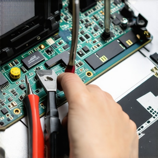 Laptop Hardware Diagnosis Scene Technician checking laptop hardware components with tools