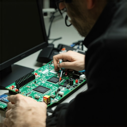 Professional Tech Using Diagnostic Tools Technician diagnosing a computer with specialized tools in a workshop