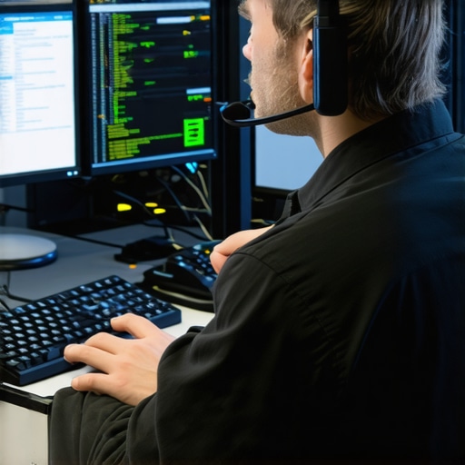 Technician managing server health with advanced monitoring tools.