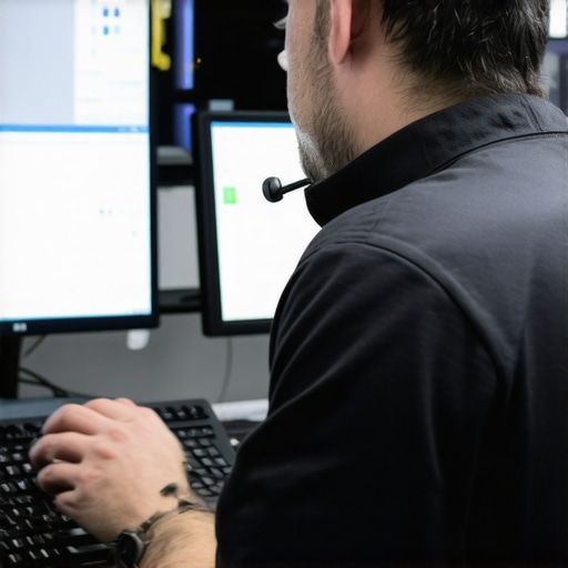 Technician checking data checksums and backups on computer