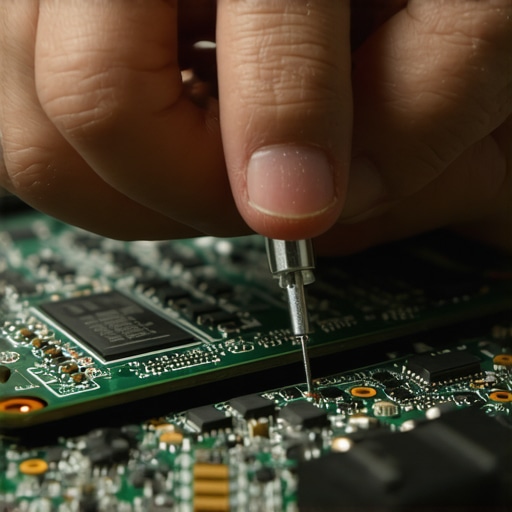 Technician inspecting a laptop motherboard with diagnostic tools to identify hidden hardware or firmware issues.