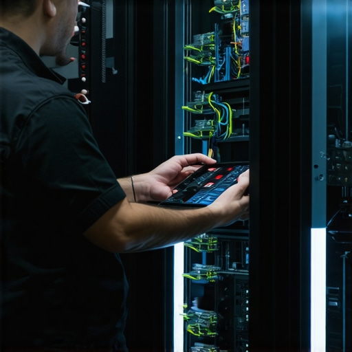 Technician using diagnostic hardware and software for system maintenance