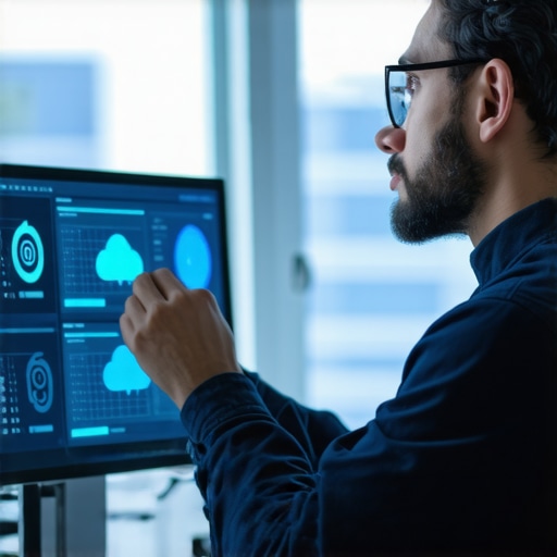 Technician setting up multi-cloud security controls.