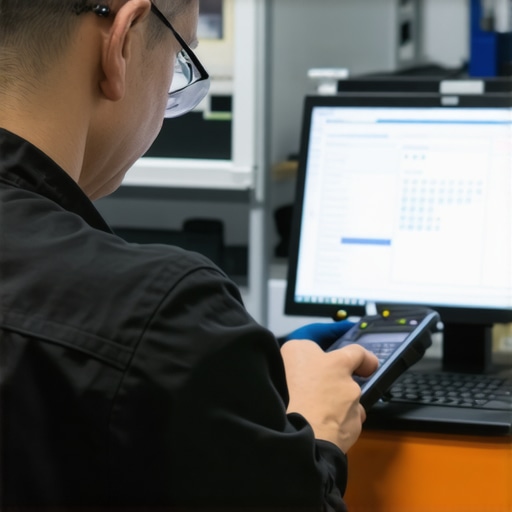 Technician inspecting computer hardware with diagnostic equipment in a repair environment