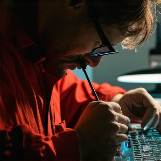 Technician carefully repairing a laptop screen with specialized tools