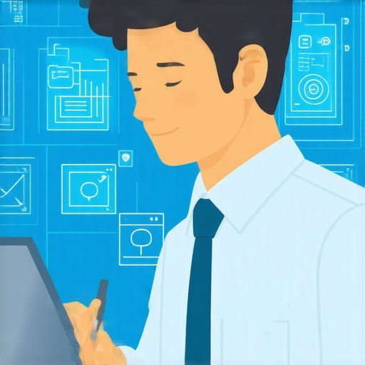 A businessperson communicating with IT support via laptop with icons depicting speed and assistance.