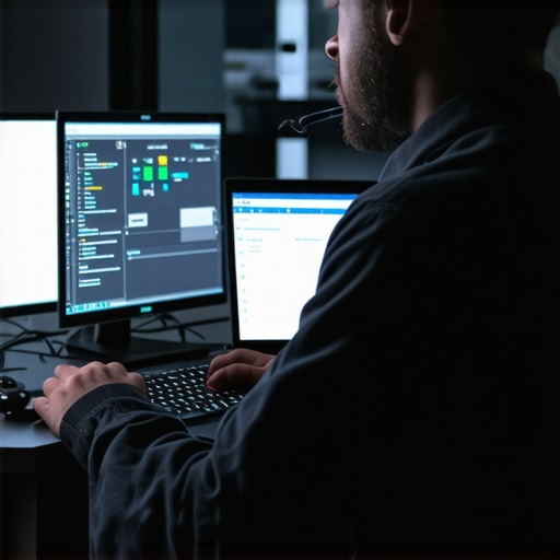 A technician using diagnostic tools on a laptop to ensure system health