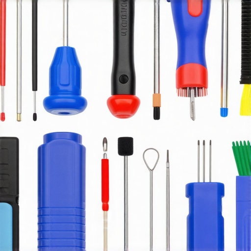 Professional tools for laptop repair and maintenance arranged on a workspace