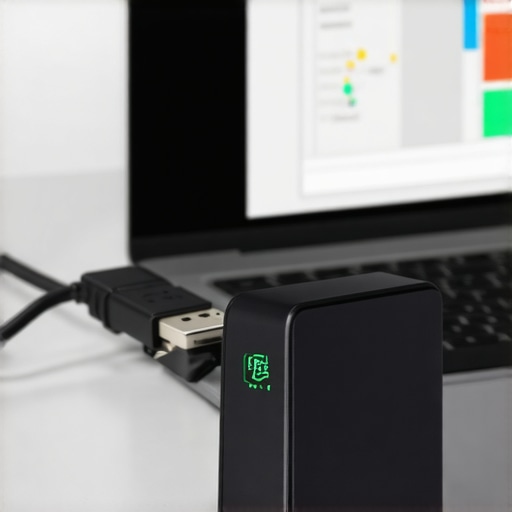 Illustration showing a USB drive connected to a laptop with data recovery software