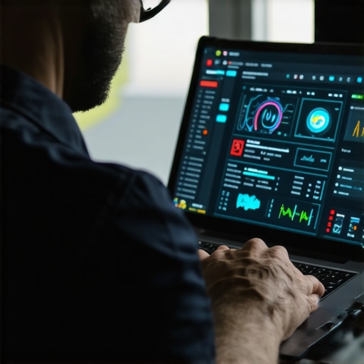 Technician monitoring computer health with diagnostic software open on laptop