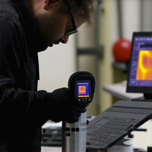 Technician using thermal imaging to detect overheating components in a computer