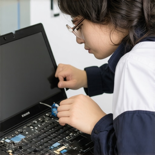 Laptop Maintenance and Upgrade Tools Technician performing internal upgrade on a laptop with precision tools.