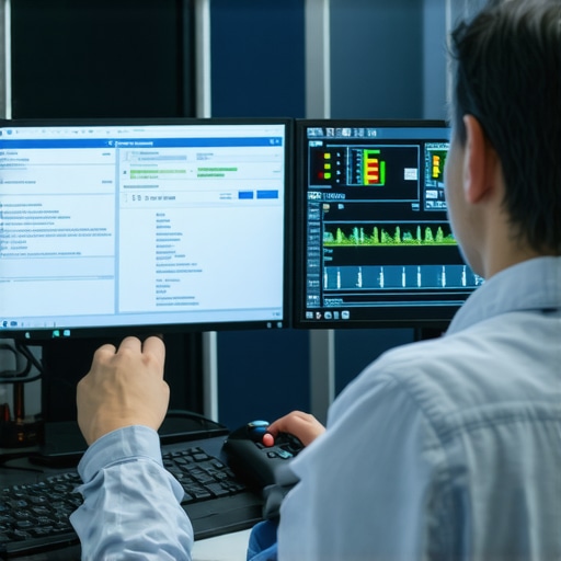 Maintaining and Monitoring IT Systems with Precision Tech professional analyzing network performance and recovering files using specialized tools in a sleek workspace.