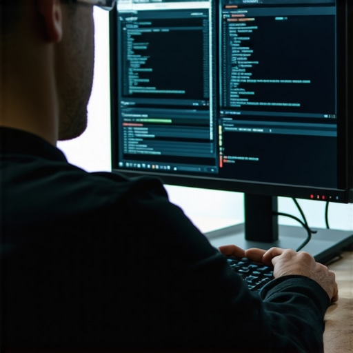 Technician performing malware scan on a computer.
