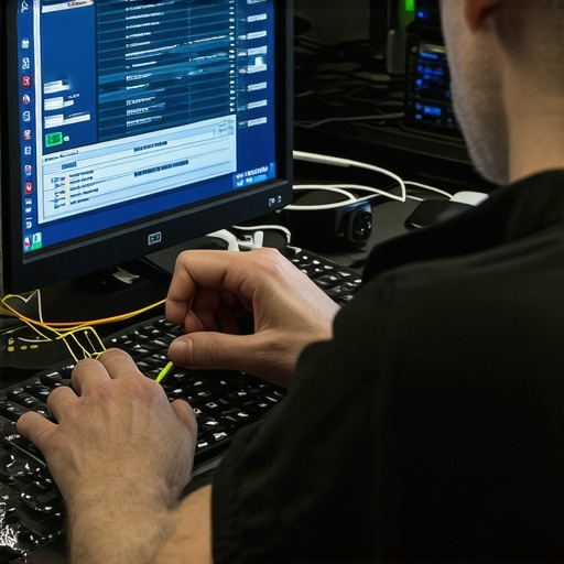 Professional Data Recovery in Action Technician demonstrating data recovery software on laptop screen.