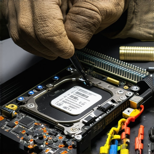 Technician repairing a laptop's data drive and screen using specialized tools, demonstrating expert maintenance techniques.