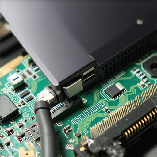 Close-up of a technician reseating a laptop display cable