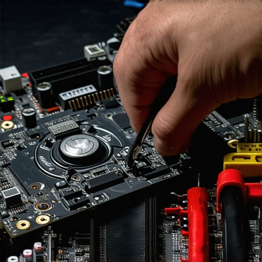 Technician using tools to diagnose a computer's hardware health.