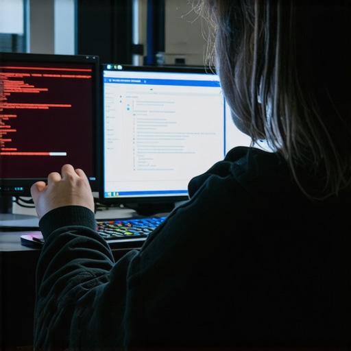 Cybersecurity technician setting up remote access security measures on a desktop