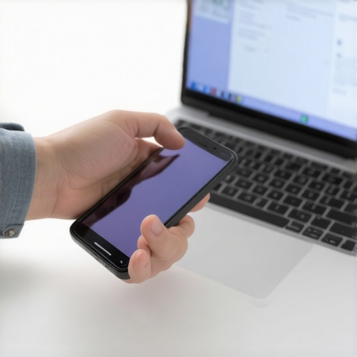Person connecting a broken smartphone to a laptop for data retrieval