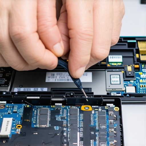 Expert Laptop Repair in Action A technician carefully repairing a laptop with specialized tools