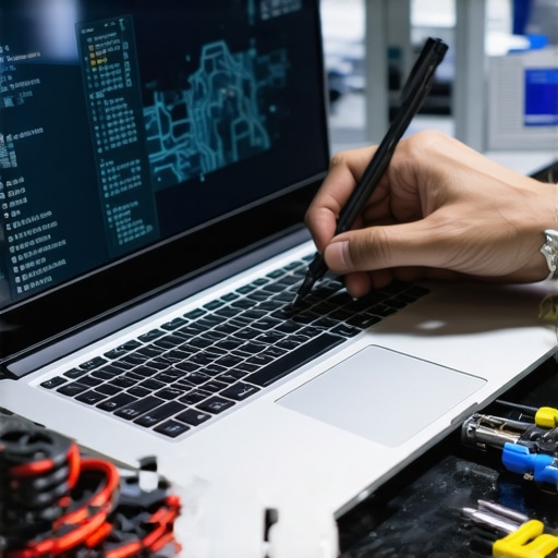 Technician inspecting laptop display for hardware issues