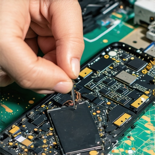 Technician disassembling a broken phone to recover internal storage and data