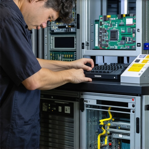 technician calibrating computer hardware with precision tools