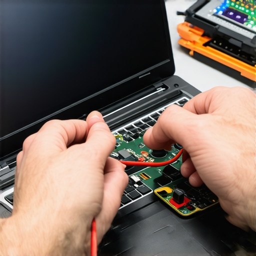 Technician inspecting laptop hardware with diagnostic tools