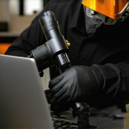 Technician cleaning laptop heatsink with thermal gun and compressed air