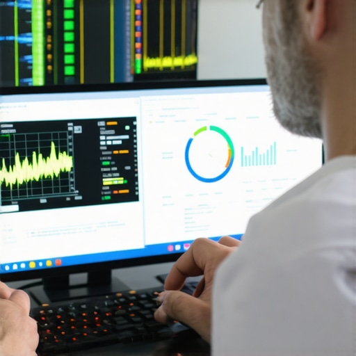 Tech technician monitoring disk health with software