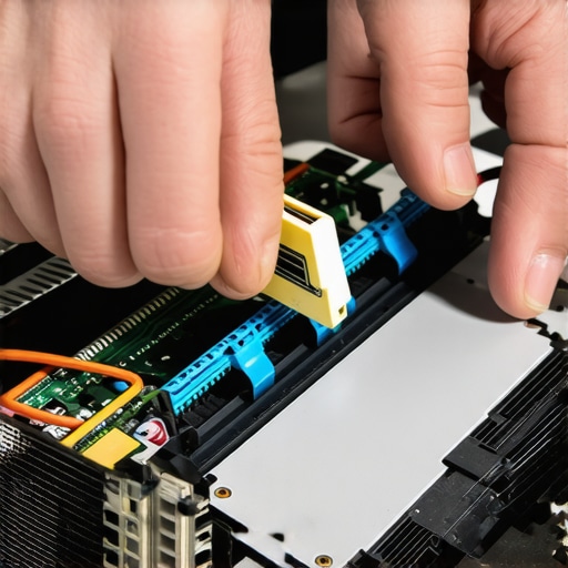 Technician reseating RAM and reconnecting display cable inside a laptop.