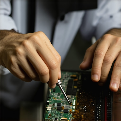 Technician cleaning a circuit board with isopropyl alcohol and a soft brush