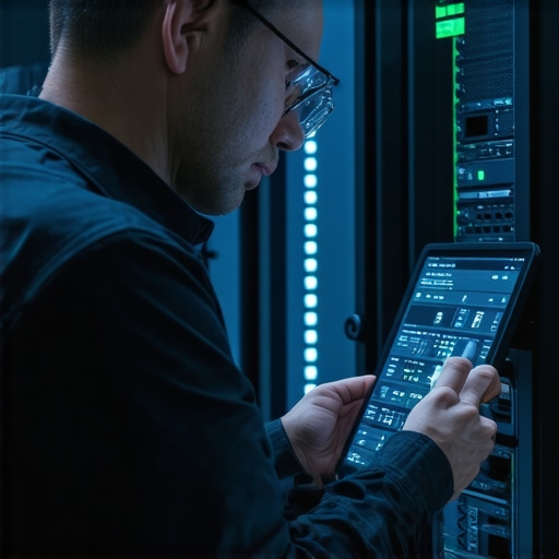 IT technician performing hardware diagnostics on server hardware in a data center